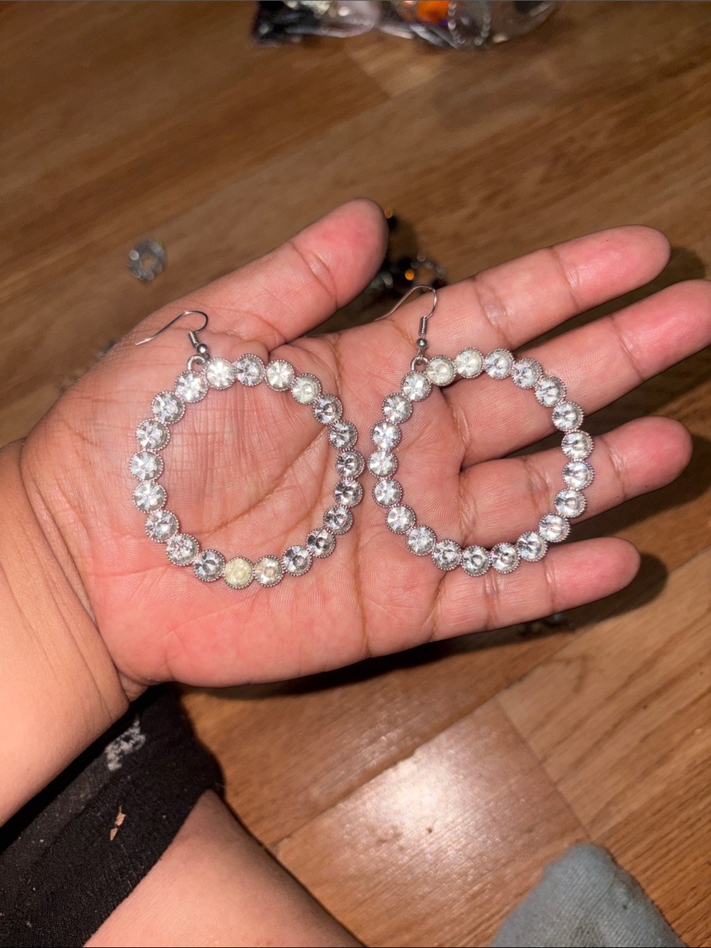 Crystal Hoop Drop Earrings - Silver Tone